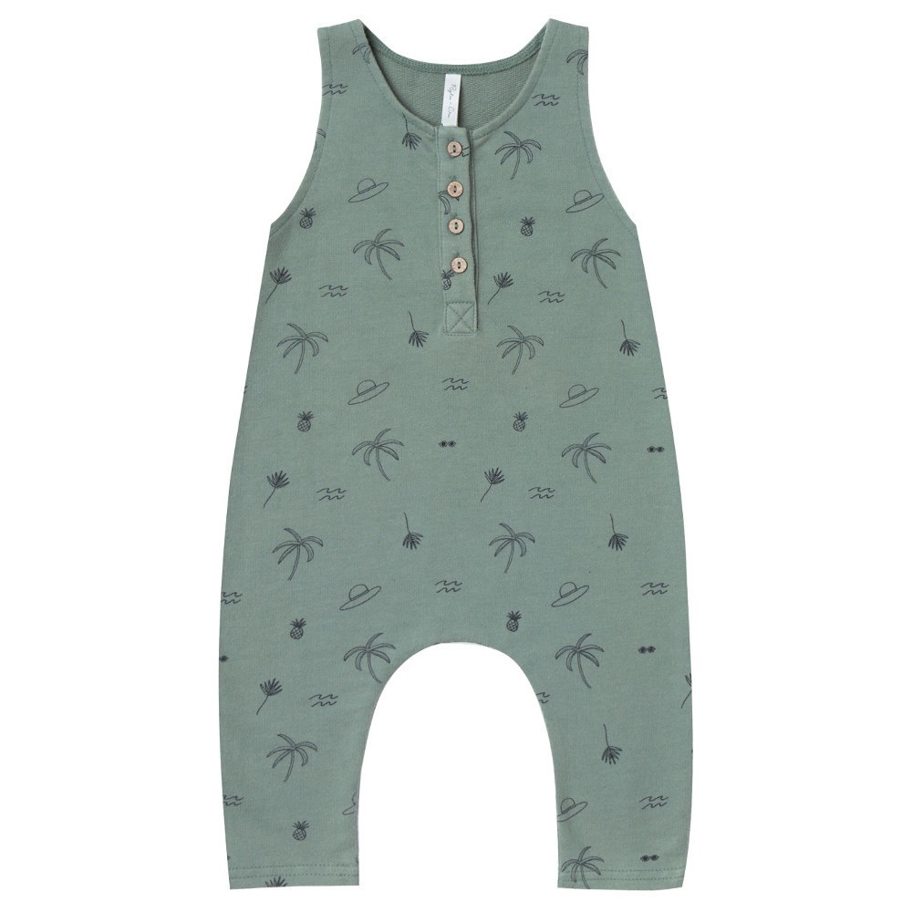 Rylee and Cru Beach Green Sleeveless Palm Print Romper 2/3 Years
